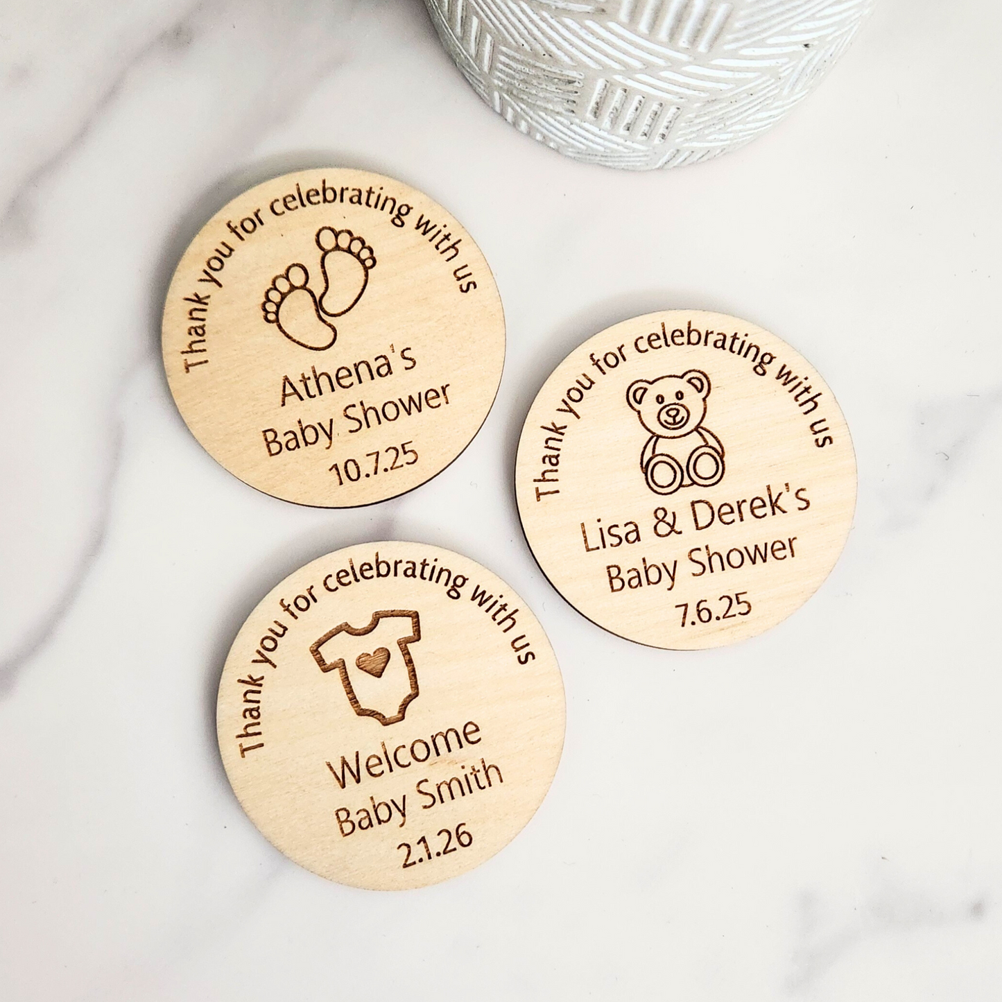 Baby Shower Wooden Favor Magnets Wooden Circle Magnets Teddy Bear Baby Shower