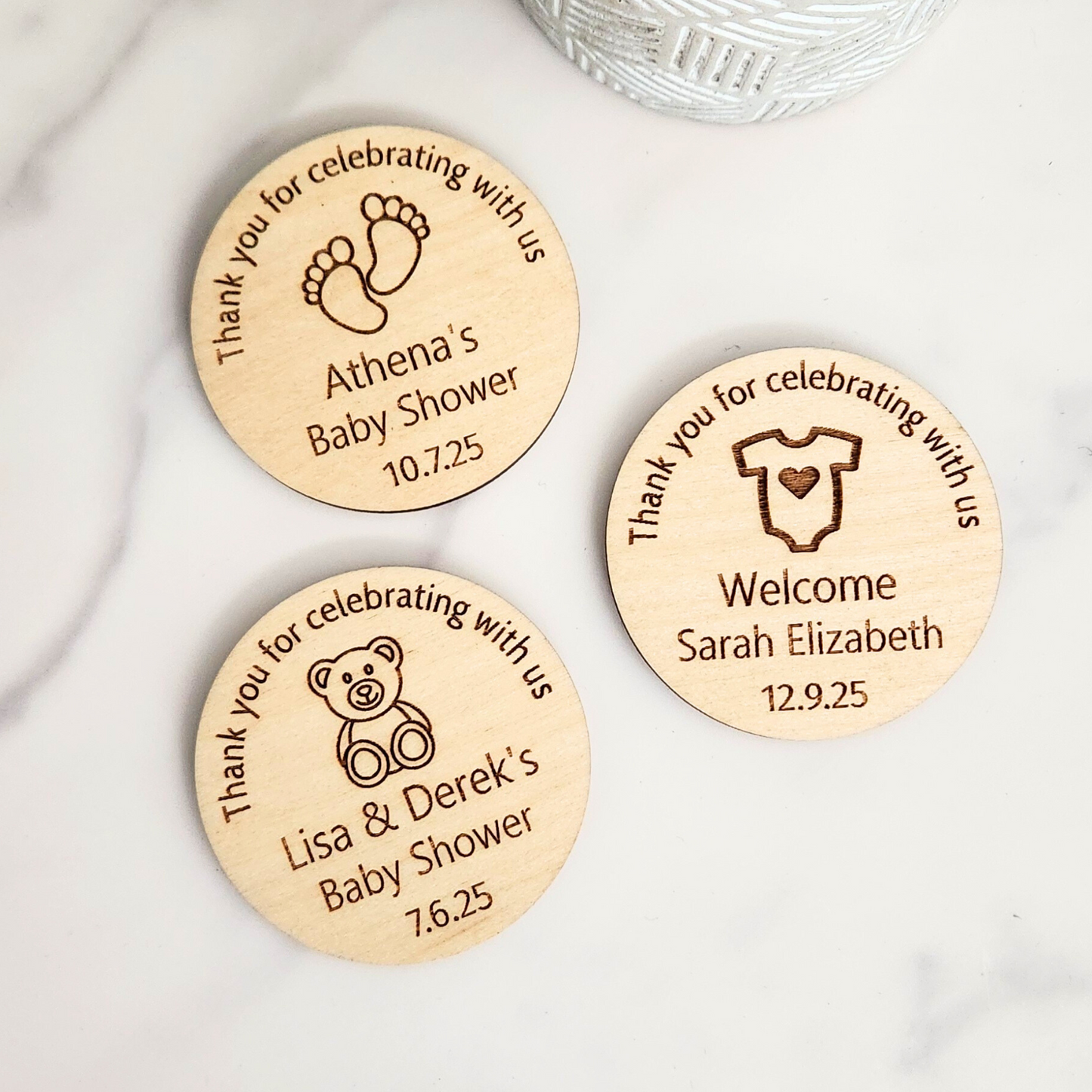 Baby Shower Wooden Favor Magnets Wooden Circle Magnets Teddy Bear Baby Shower