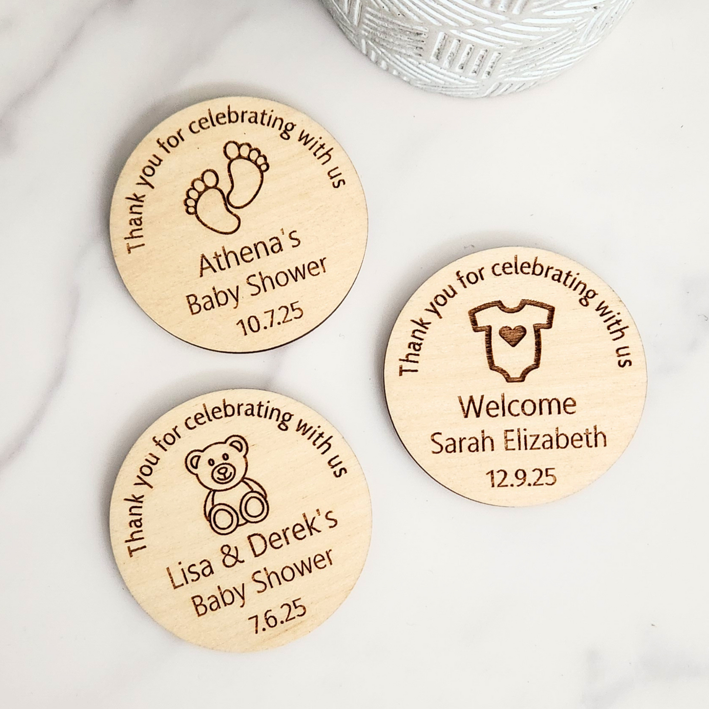 Baby Shower Wooden Favor Magnets Wooden Circle Magnets Teddy Bear Baby Shower