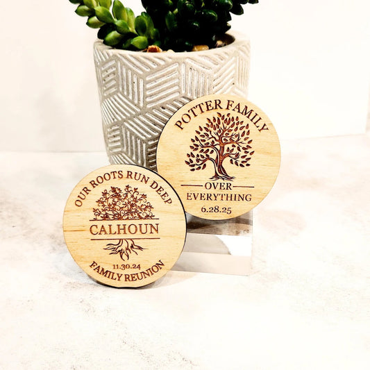 Our Roots Run Deep Family Reunion Engraved Magnet Party Favor