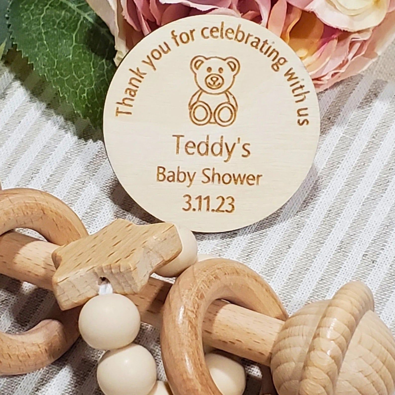 Personalized Baby Name Engraved Teddy Bear Baby Shower Party Favor Magnets