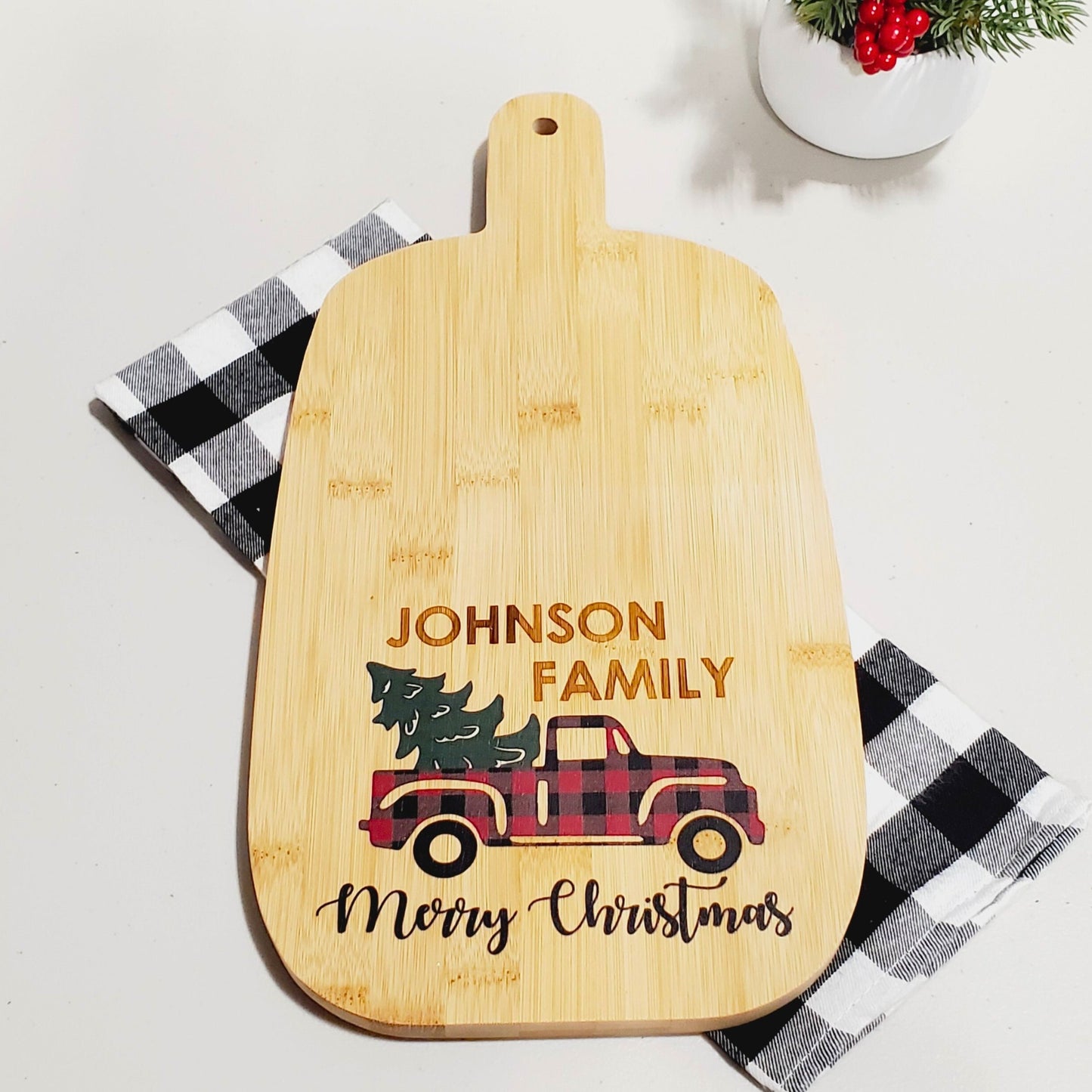 Personalized Merry Christmas Red Truck Serving Board