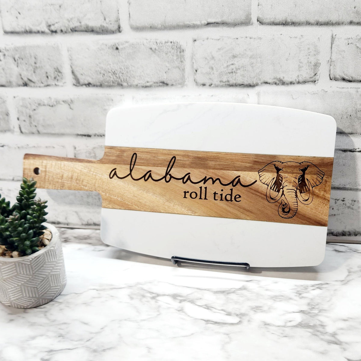 Alabama Roll Tide engraved marble and acacia wood charcuterie board – college football fan gift
