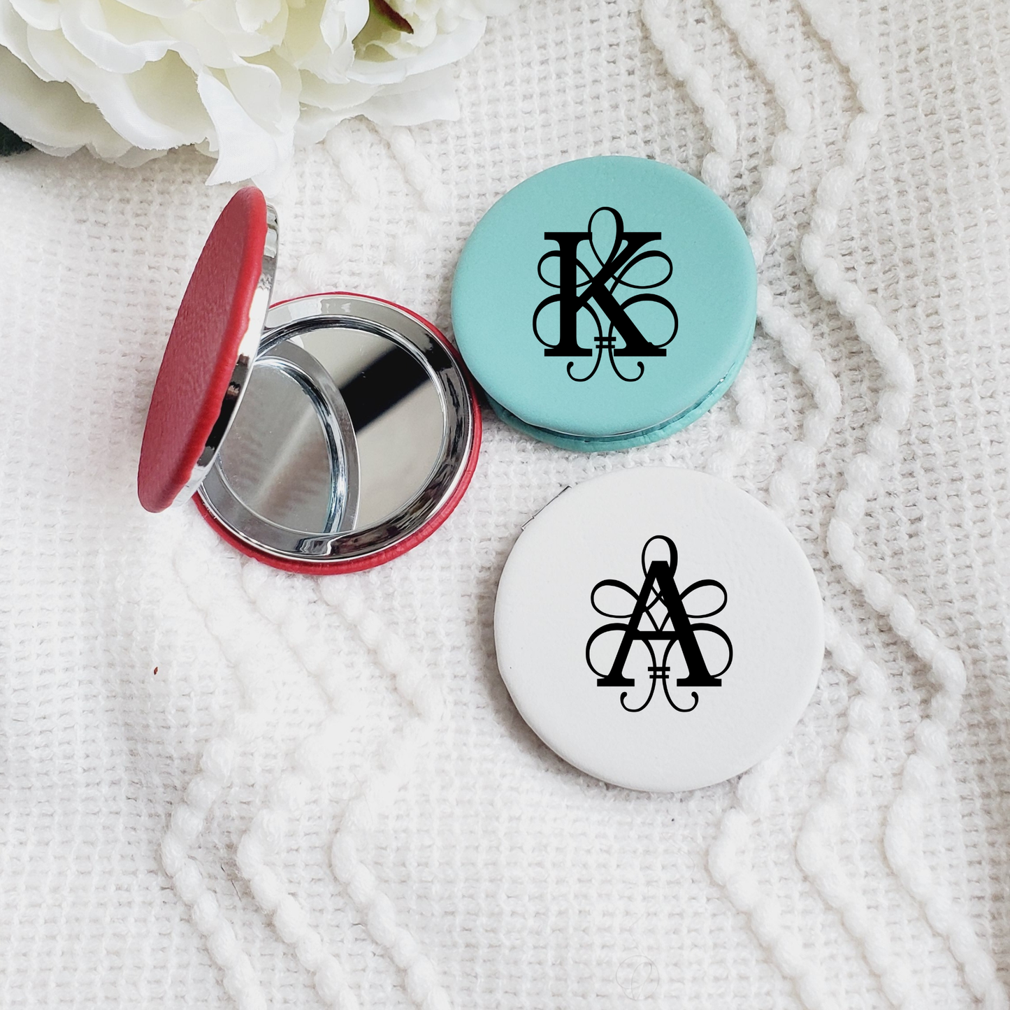 Personalized Engraved Vegan Leather Compact Mirror