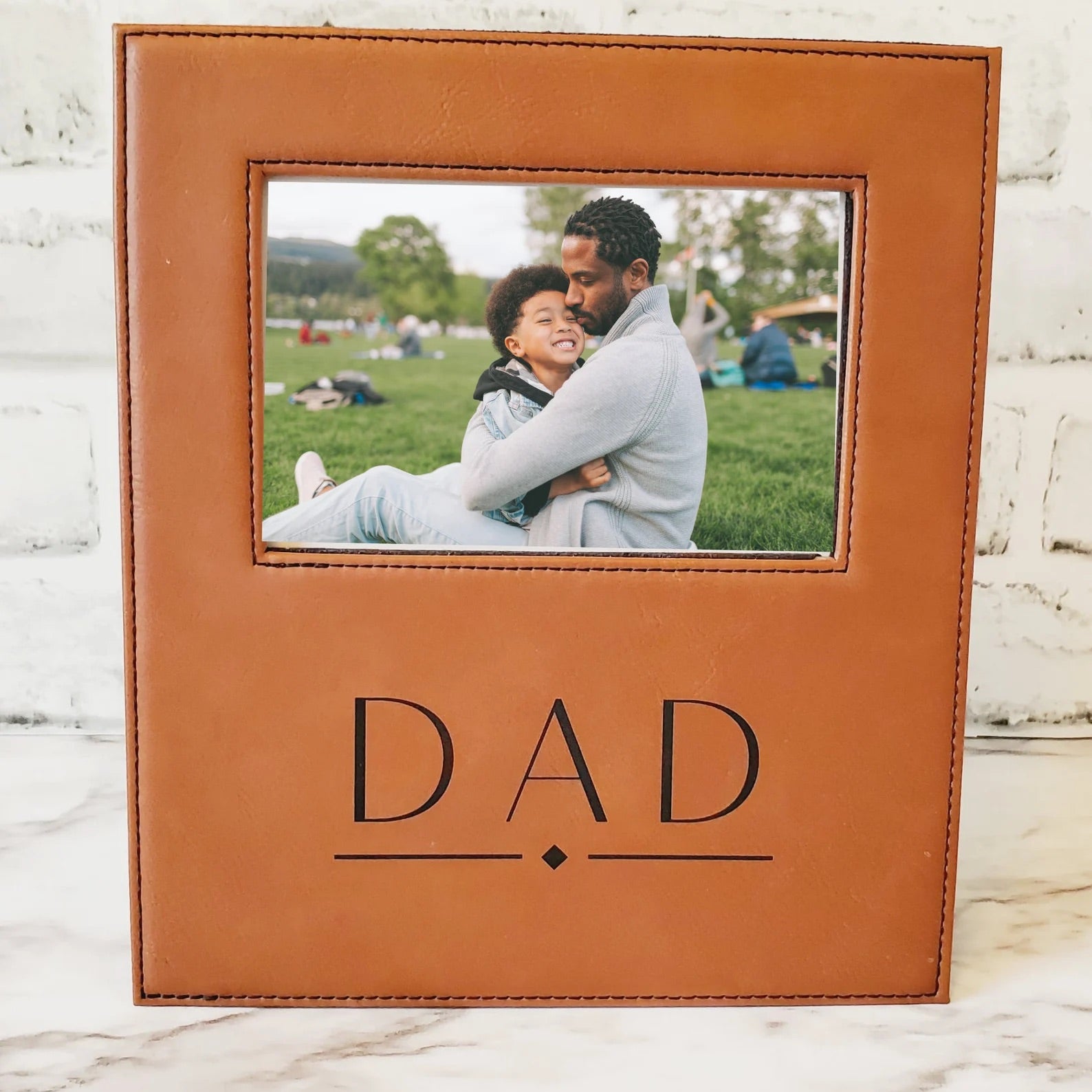 Engraved Dad Brown Leather Picture Frame