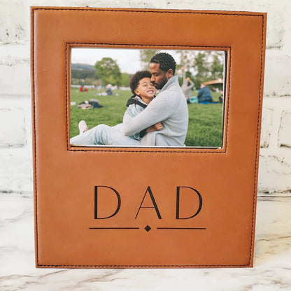 Engraved Dad Brown Leather Picture Frame