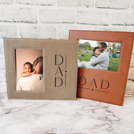 Engraved Dad Tan and Brown Leather Picture Frames