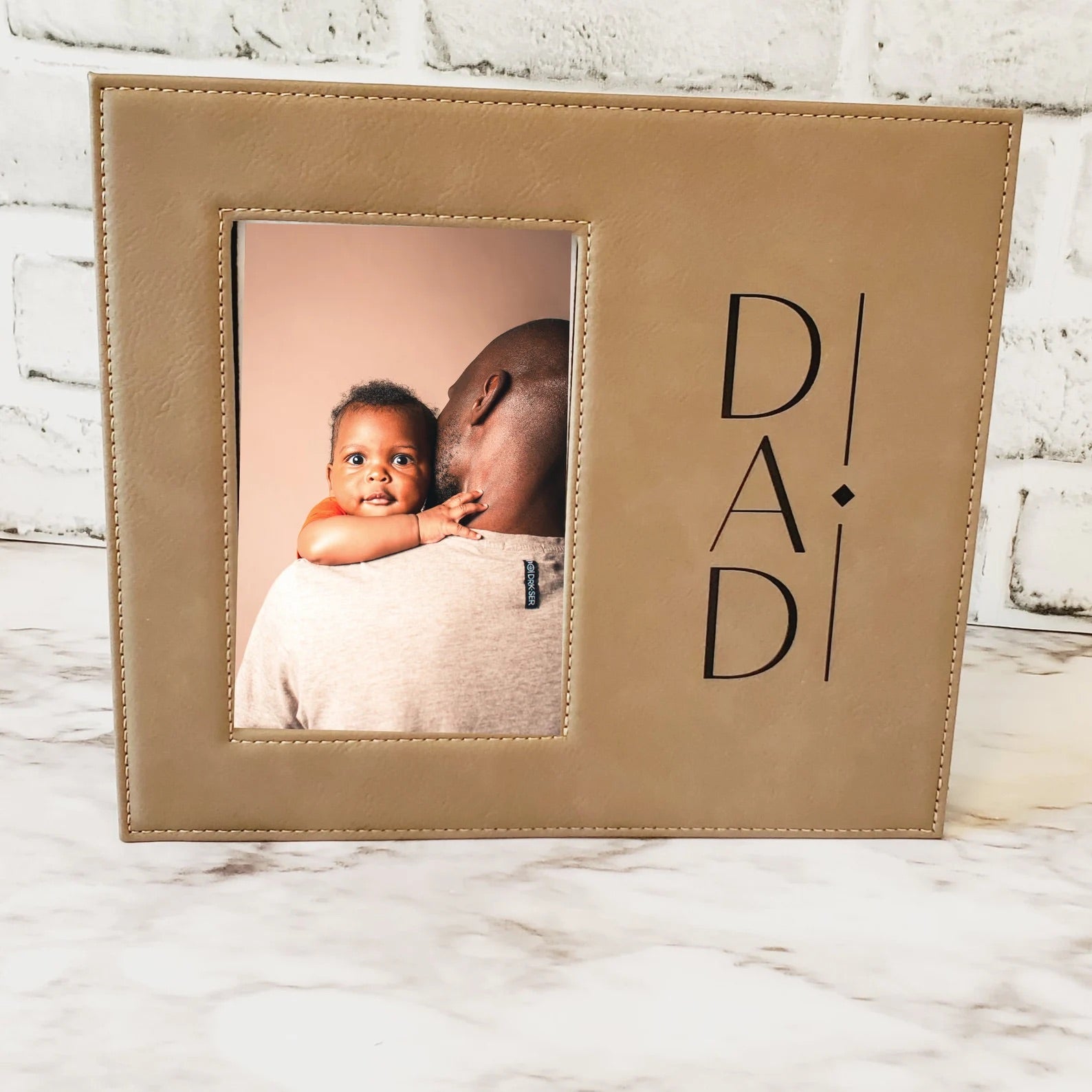 Engraved Dad Tan Leather Picture Frame