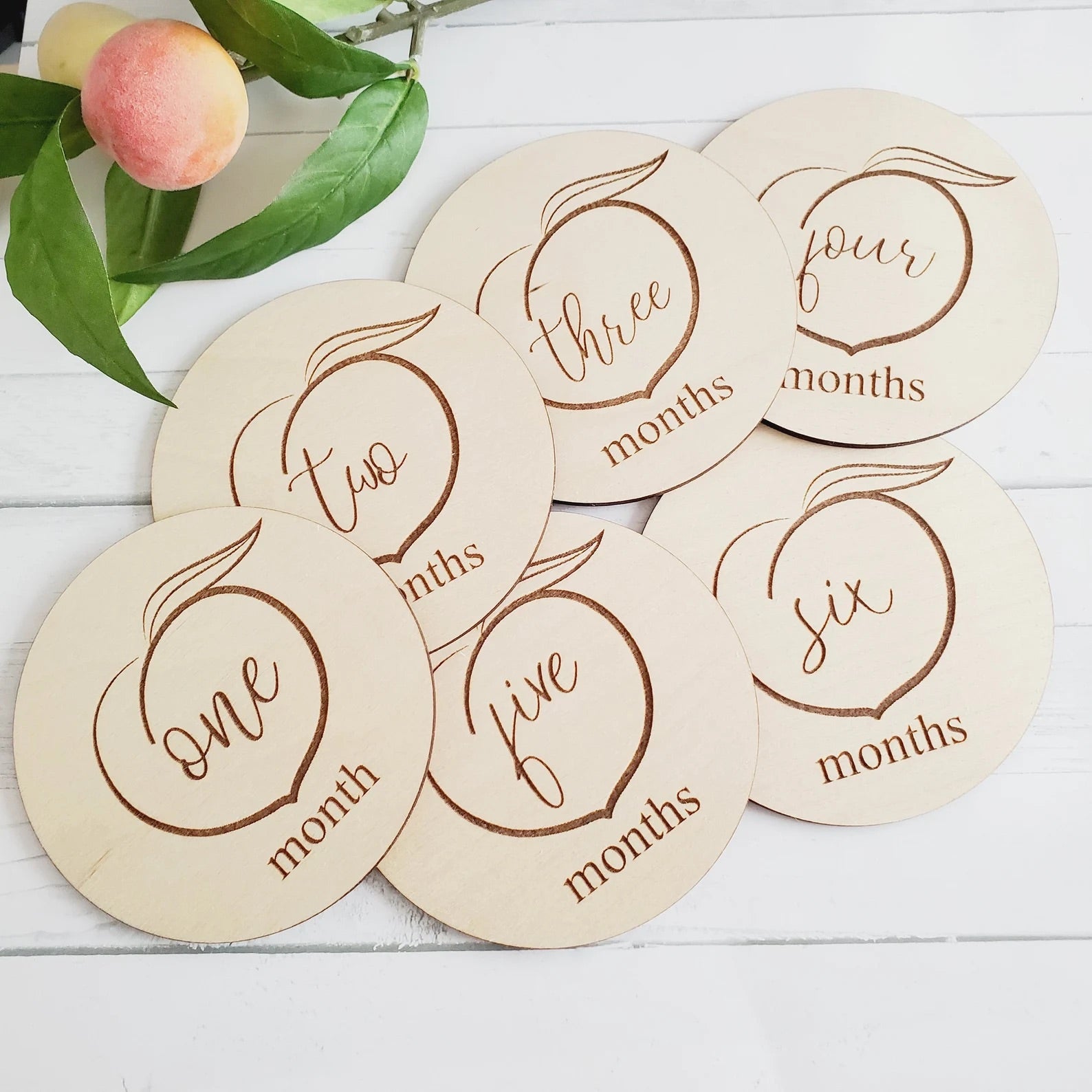 Peach Baby Milestone Engraved Baby Photo Prop One though six