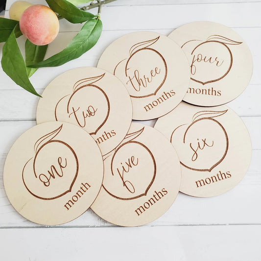 Peach Baby Milestone Engraved Baby Photo Prop One though six