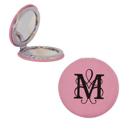 Personalized Engraved Vegan Leather Compact Mirror