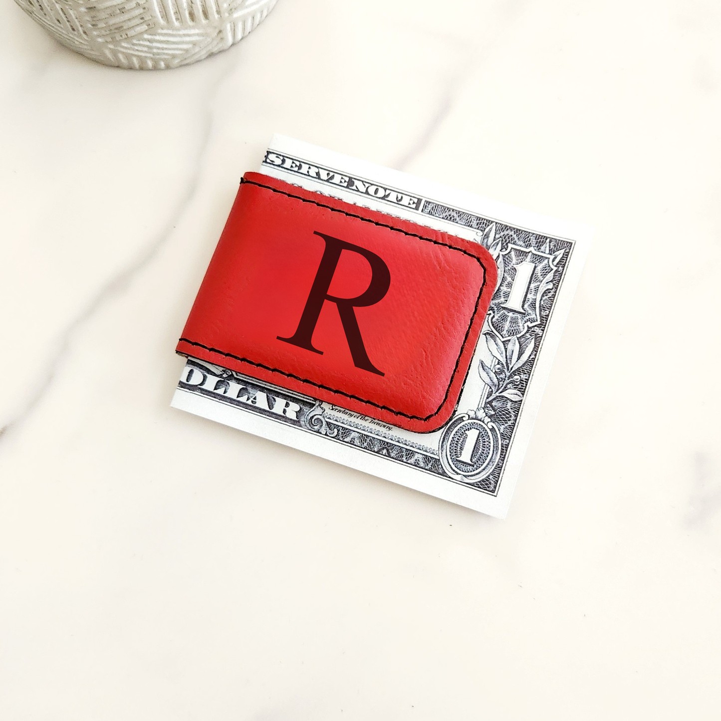 Monogram Leatherette Money Clip