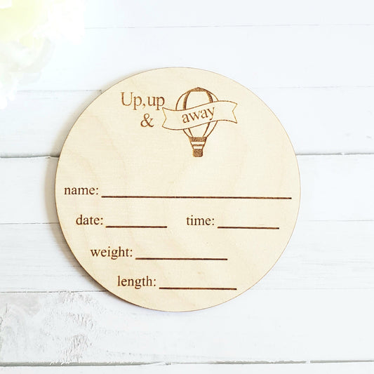 Up Up and Away Hot Air Balloon Baby Birth Announcement