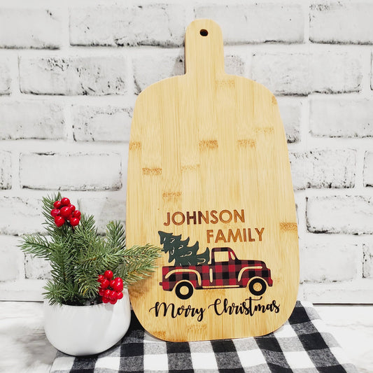 Personalized Merry Christmas Red Truck Serving Board