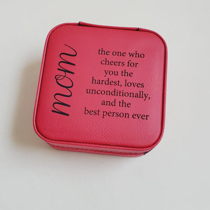 Mom Engraved Vegan Leather Travel Jewelry Box