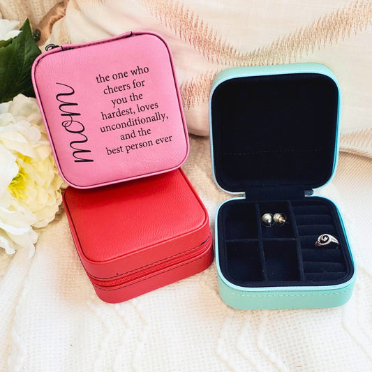 Mom Engraved Vegan Leather Travel Jewelry Box
