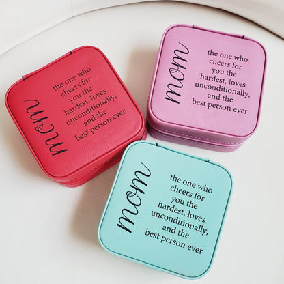 Mom Engraved Vegan Leather Travel Jewelry Box
