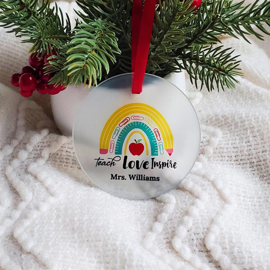 Teacher Christmas Glass Ornament