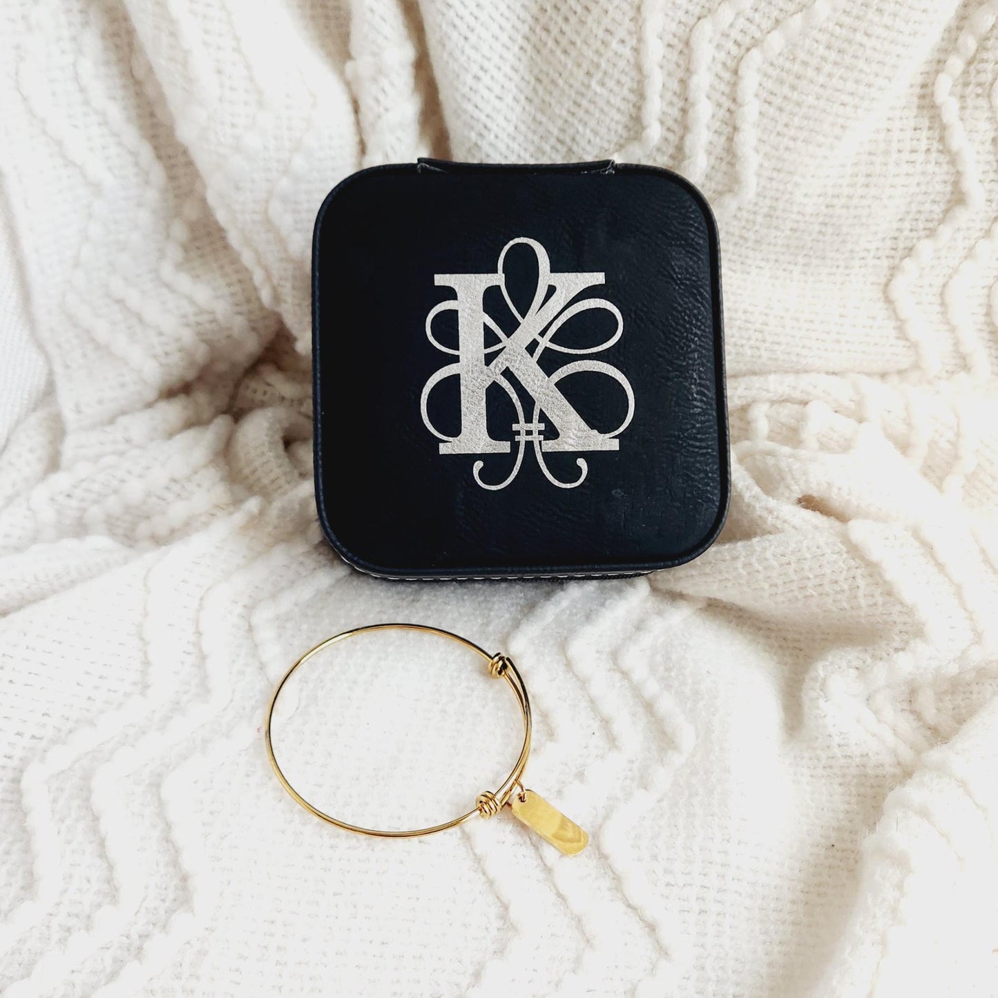Initial Engraved Vegan Leather Travel Jewelry Box