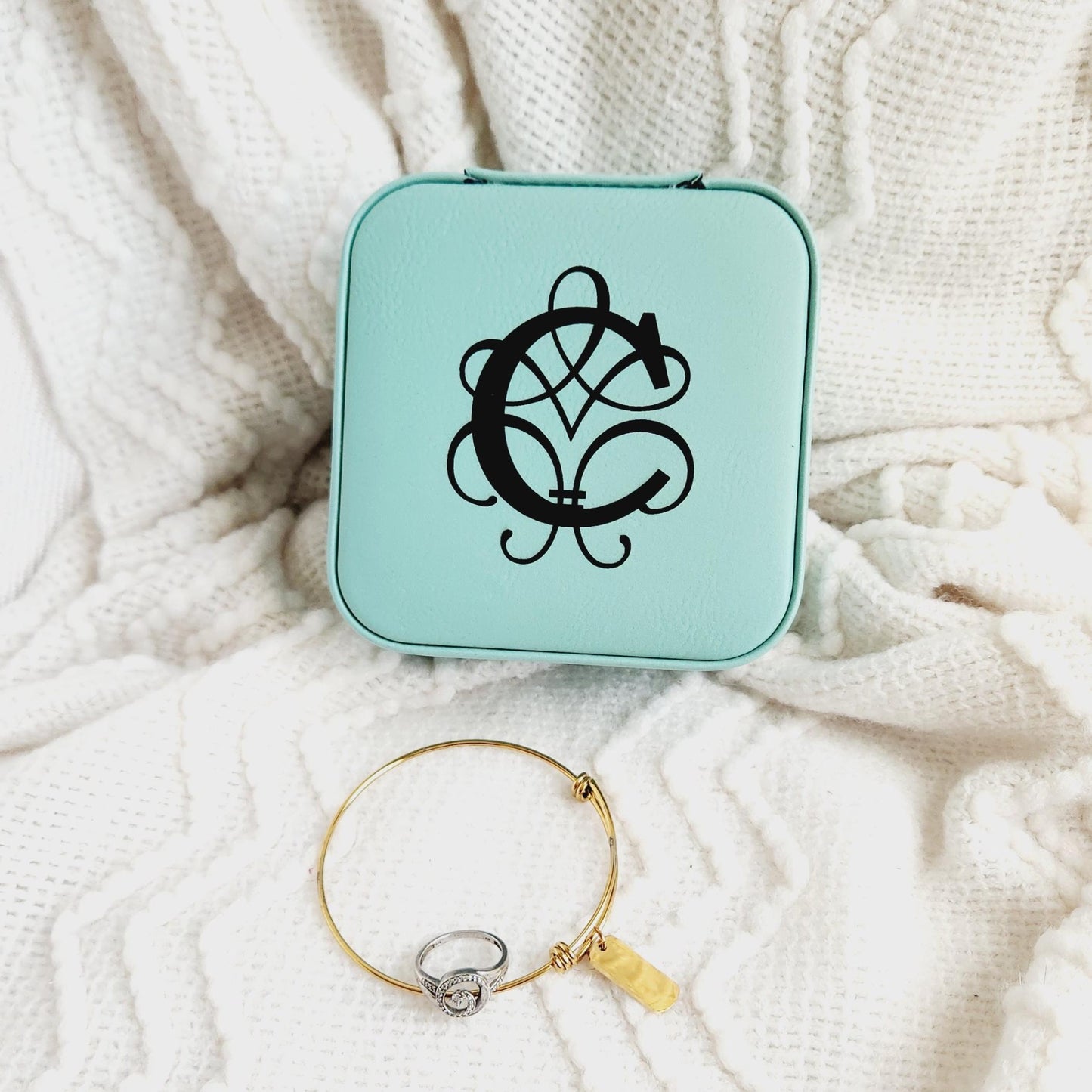 Initial Engraved Vegan Leather Travel Jewelry Box