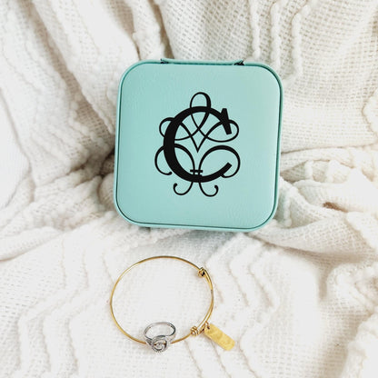 Initial Engraved Vegan Leather Travel Jewelry Box